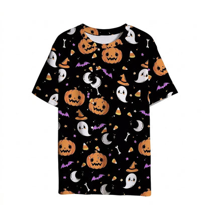 Halloween 3D Printed Bat Pumpkin Head Casual T-Shirt