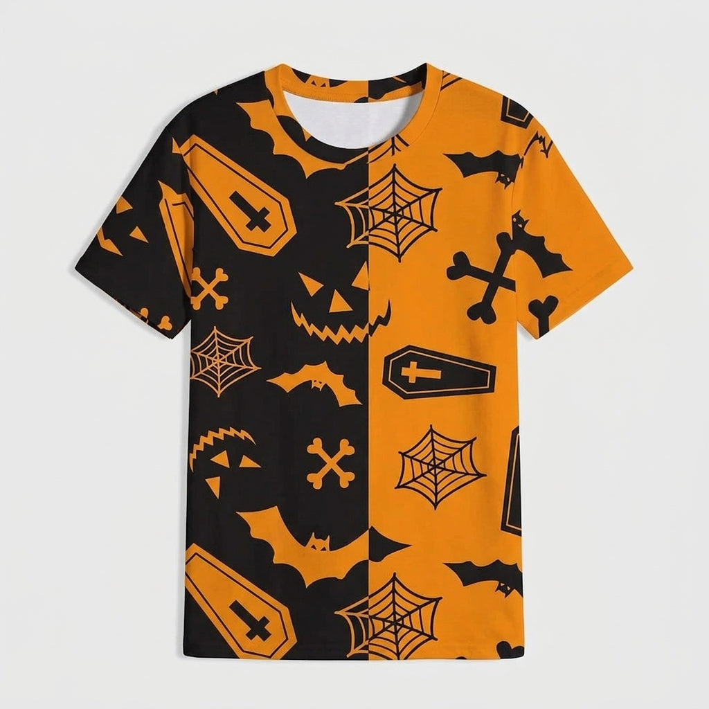Halloween 3D Printed Bat Pumpkin Head Casual T-Shirt