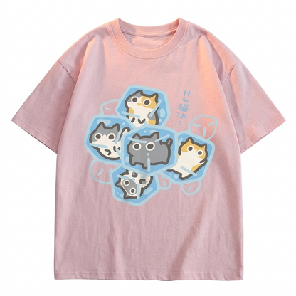 Ice Cat Print Casual Cotton Oversize T Shirt
