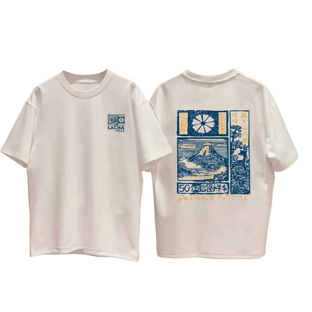 The Cherry Blossom Pattern of Mount Fuji Cotton Casual T-Shirt