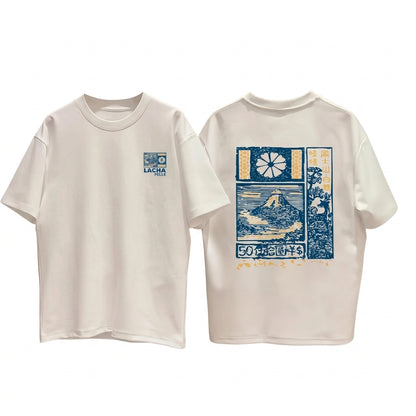 The Cherry Blossom Pattern of Mount Fuji Cotton Casual T-Shirt