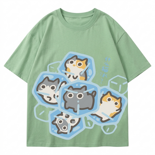 Ice Cat Print Casual Cotton Oversize T Shirt