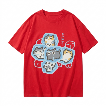 Ice Cat Print Casual Cotton Oversize T Shirt