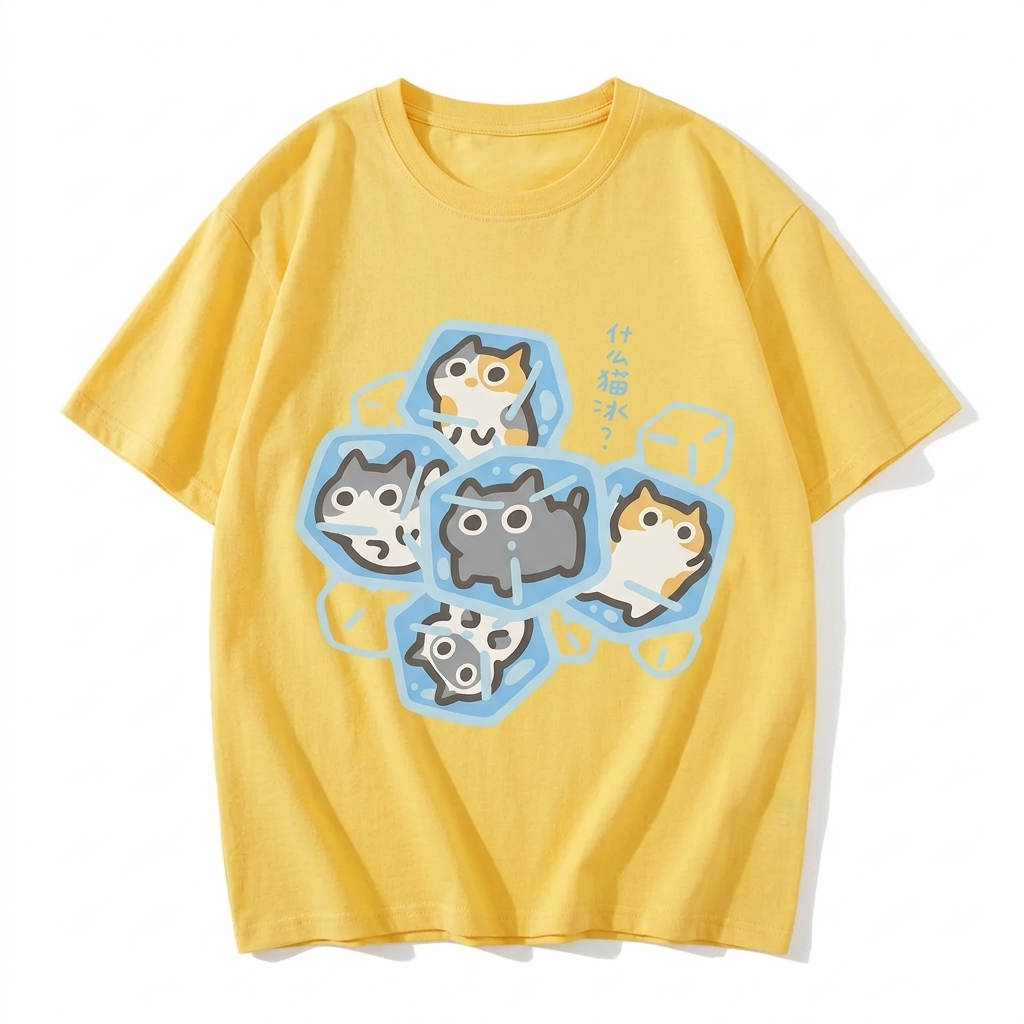 Ice Cat Print Casual Cotton Oversize T Shirt