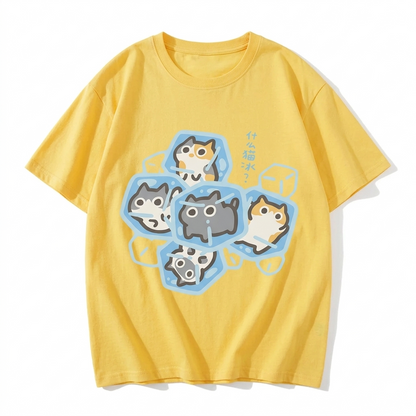 Ice Cat Print Casual Cotton Oversize T Shirt