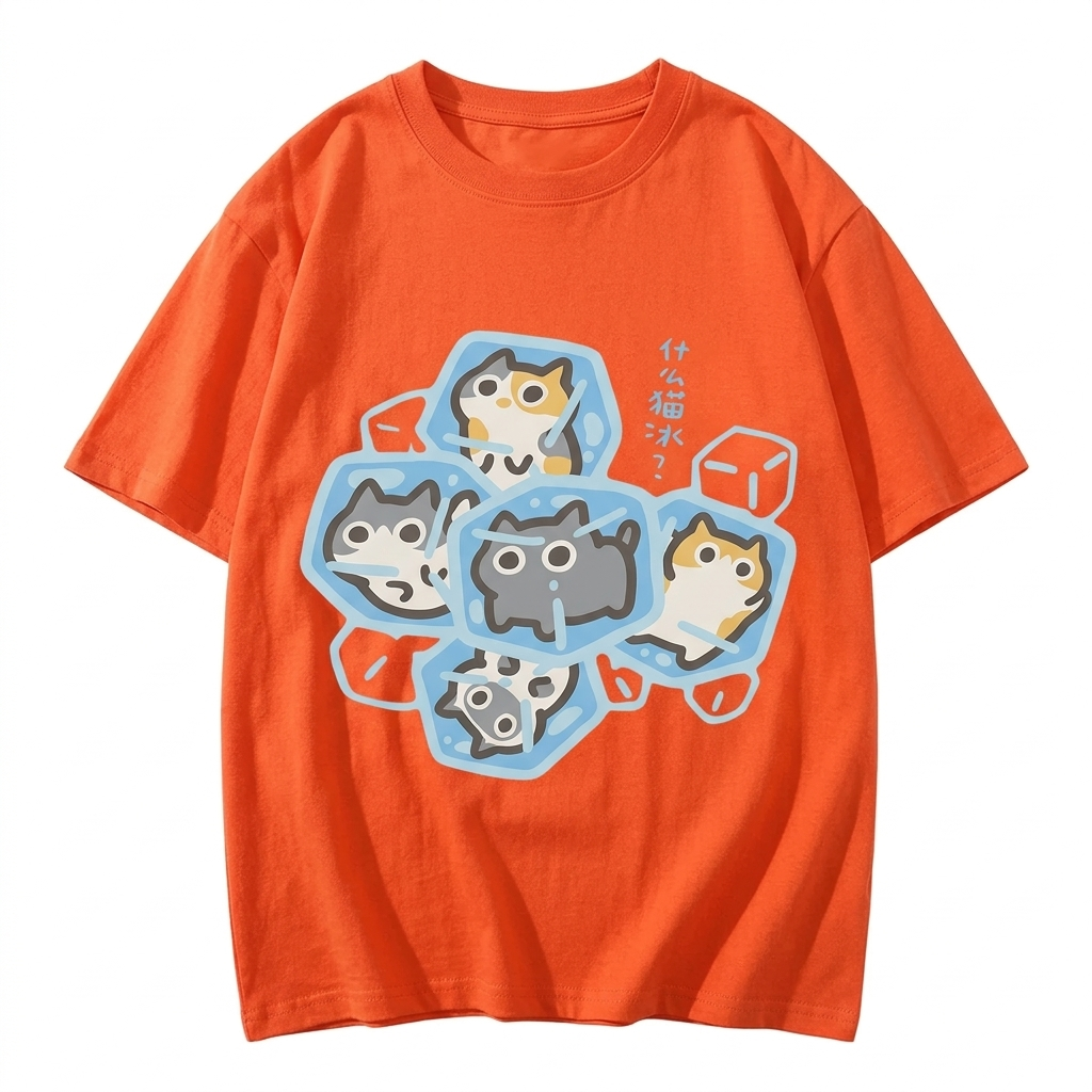 Ice Cat Print Casual Cotton Oversize T Shirt