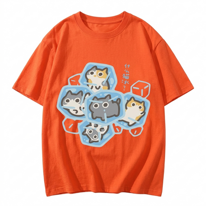 Ice Cat Print Casual Cotton Oversize T Shirt