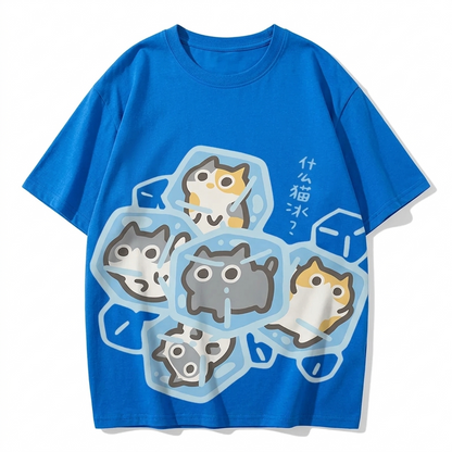Ice Cat Print Casual Cotton Oversize T Shirt