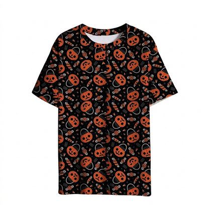 Halloween 3D Printed Bat Pumpkin Head Casual T-Shirt