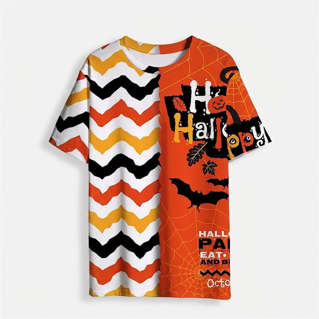 Halloween 3D Printed Bat Pumpkin Head Casual T-Shirt