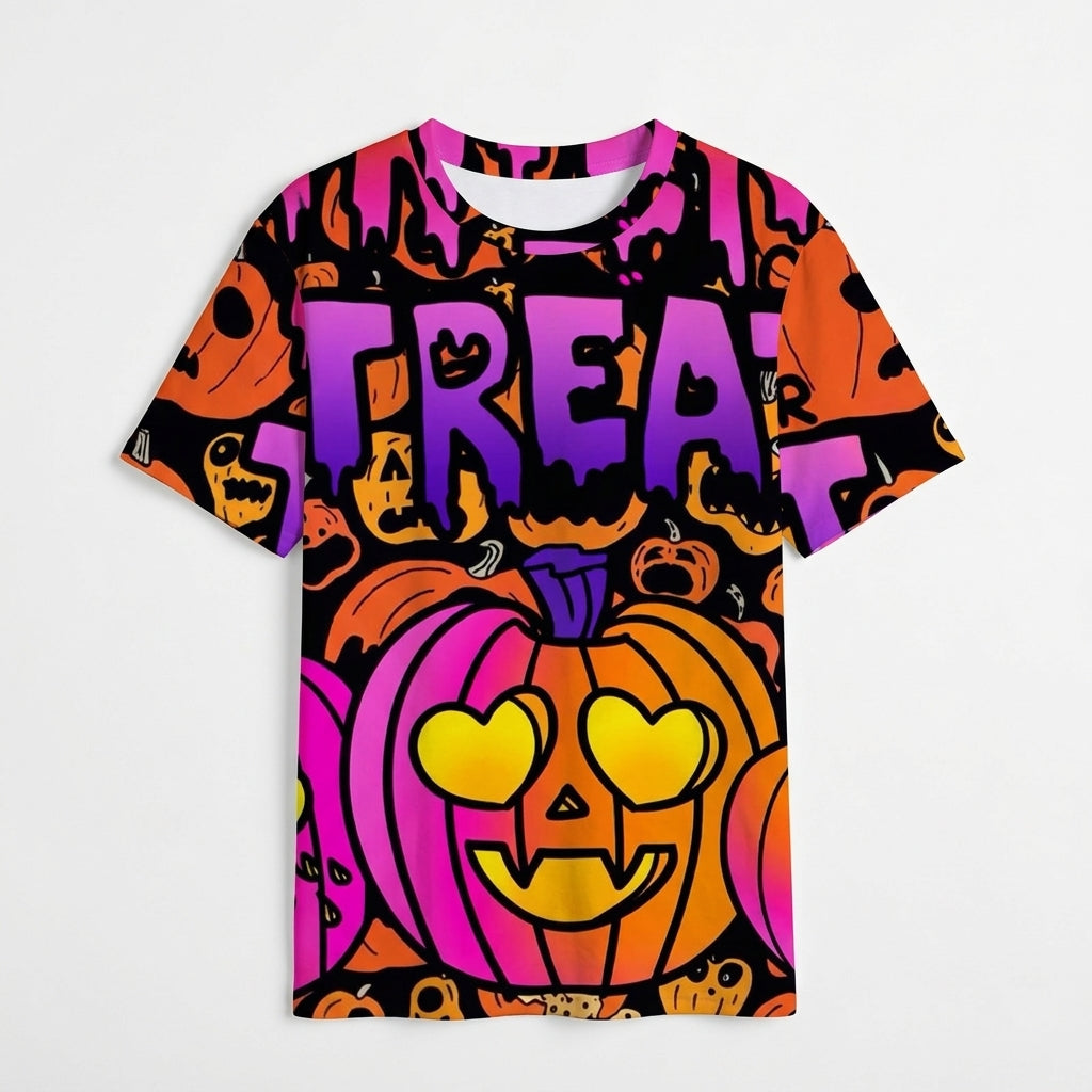 Halloween 3D Printed Bat Pumpkin Head Casual T-Shirt