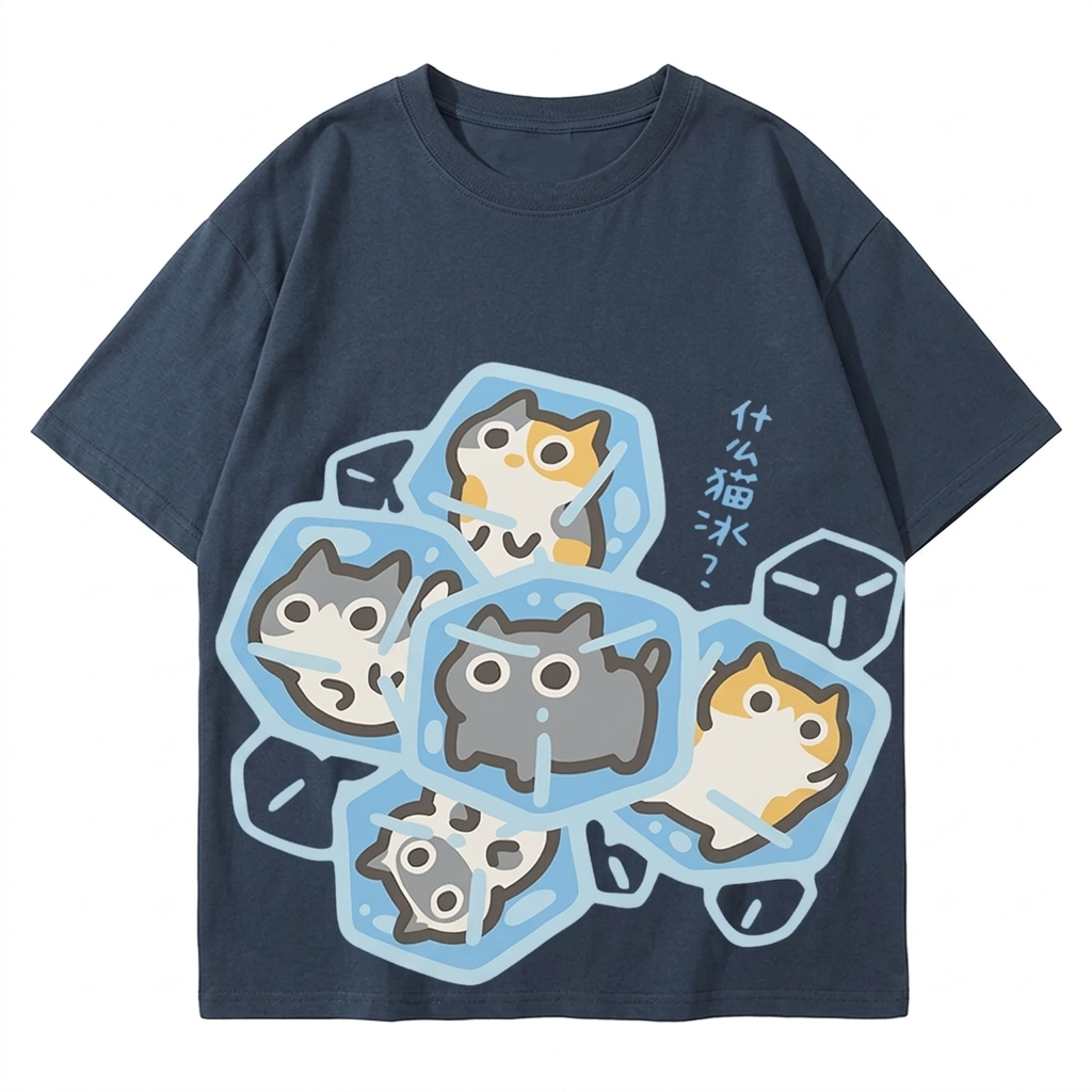 Ice Cat Print Casual Cotton Oversize T Shirt
