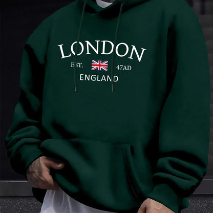 London Fashion Print Hoodie Kangaroo Pocket