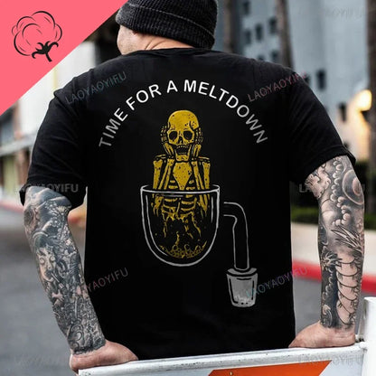 Cool Biker Drinking Beer Skull Graphic Cotton Tshirts