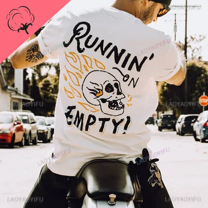 Cool Biker Drinking Beer Skull Graphic Cotton Tshirts