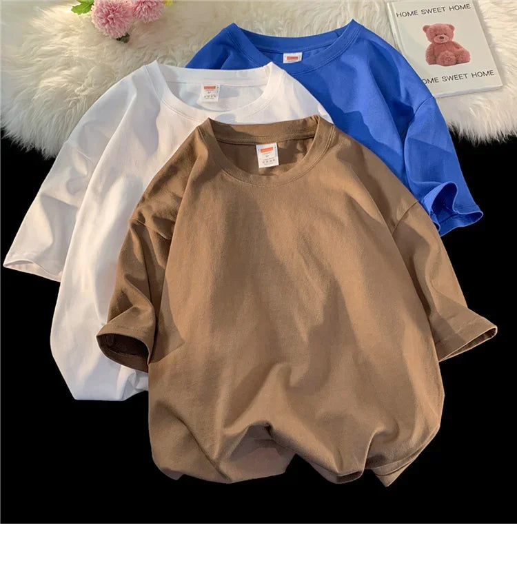 210g Cotton Solid Color Oversize Casual Tshirt 5XL