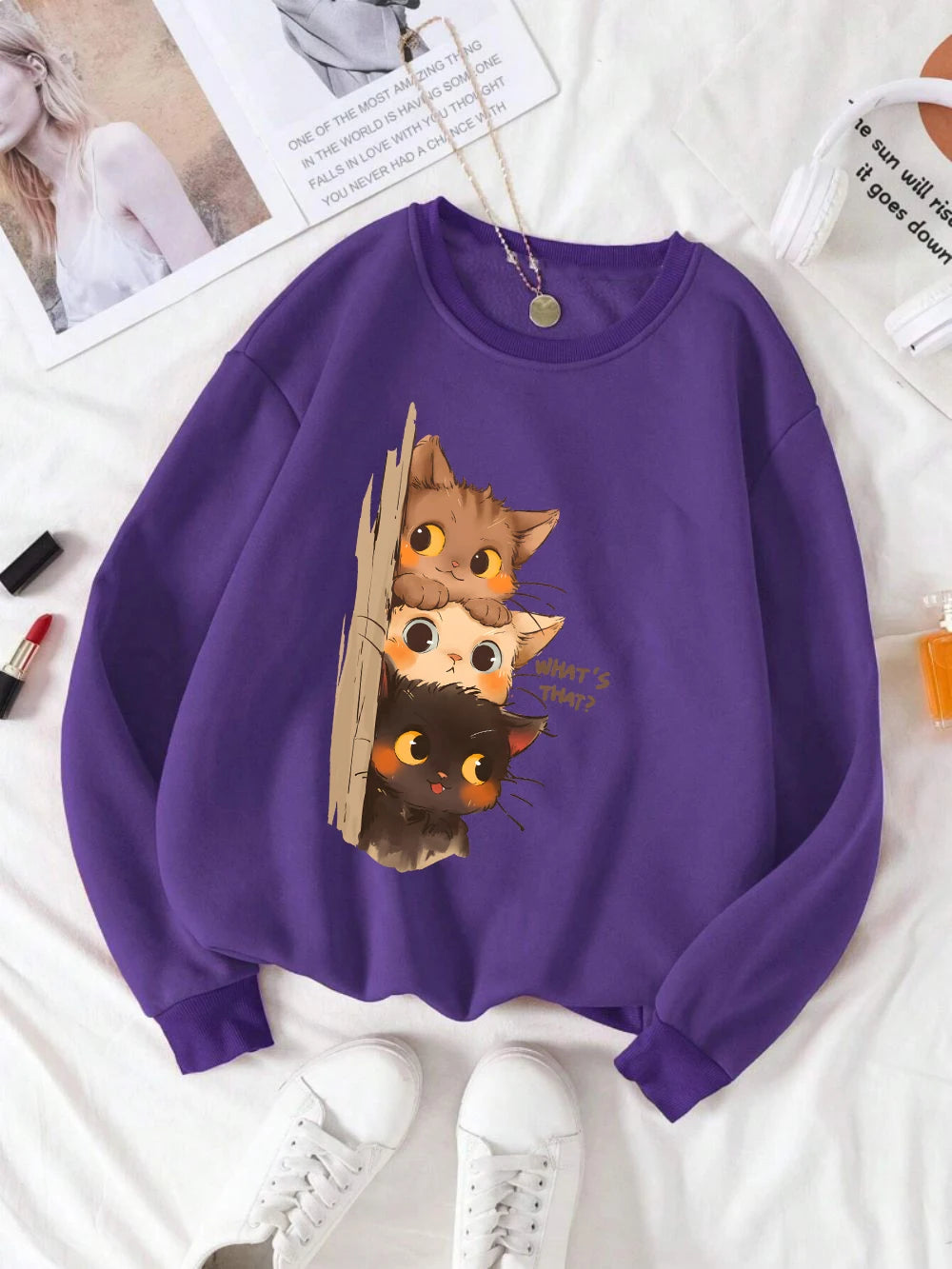 Three Little Cats Are Secretly Watching Loose Sweatshirt