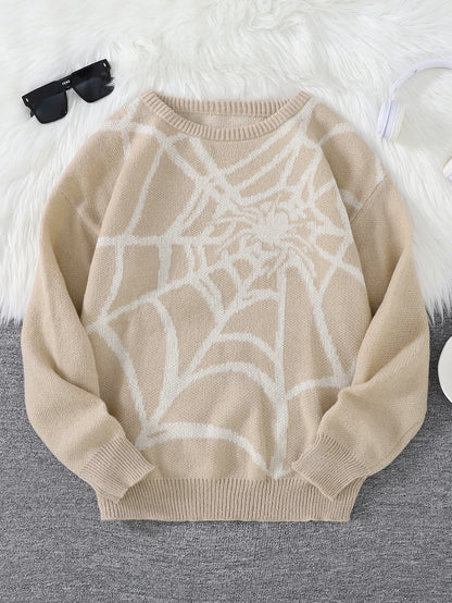 New Popular Spider Web Jacquard Pattern Pullover Sweater