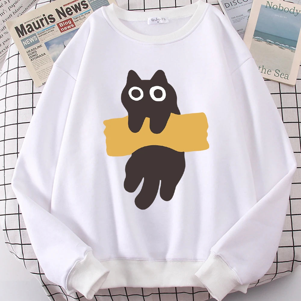 Tape Cat Cute Cartoons Loose Sweatshirts
