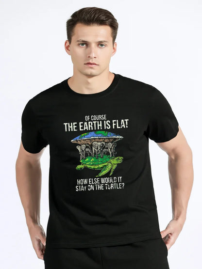 Funny Flat Earth Society Turtle Elephants Graphic Cotton Tshirt