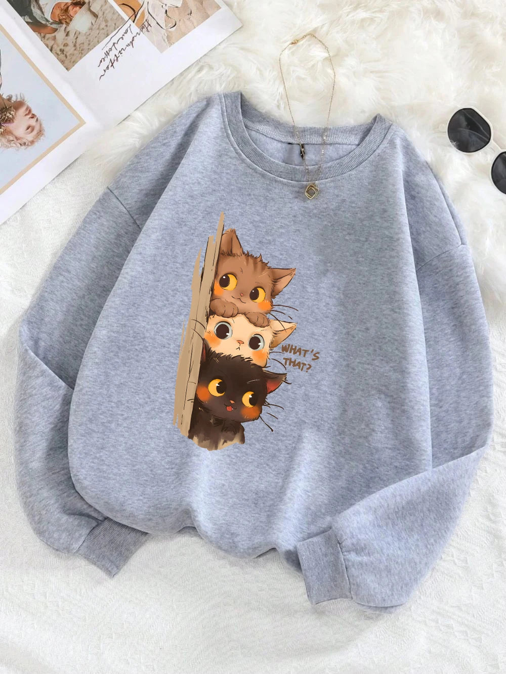 Three Little Cats Are Secretly Watching Loose Sweatshirt