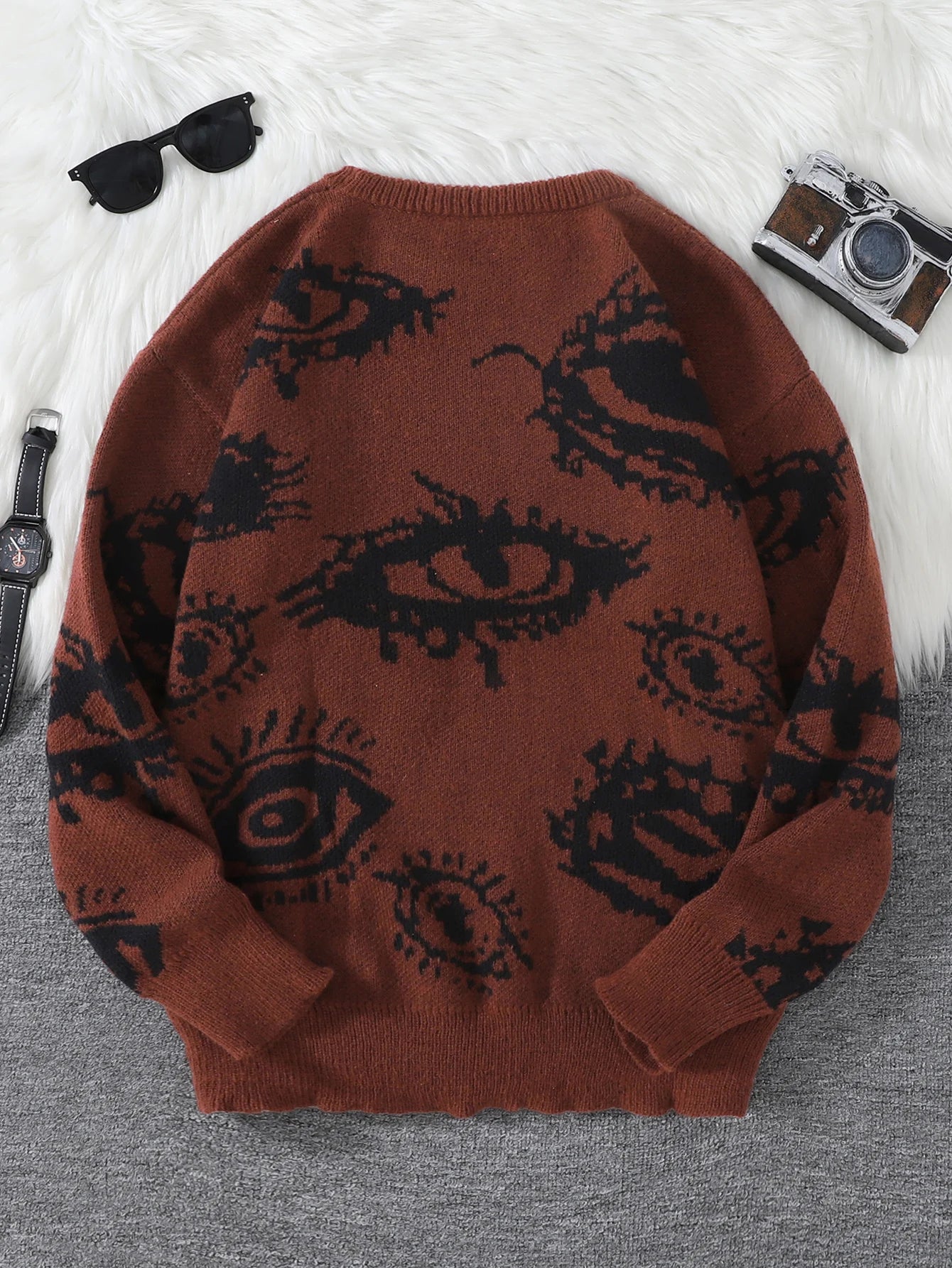 New Popular Abstract Eye Jacquard Pattern Pullover Sweater