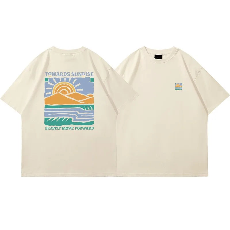 American Retro Pattern Casual Loose Cotton T-shirt