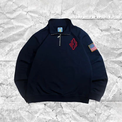 Y2K Vintage Embroidered Quarter Zip Pullover Oversized Sweatshirt