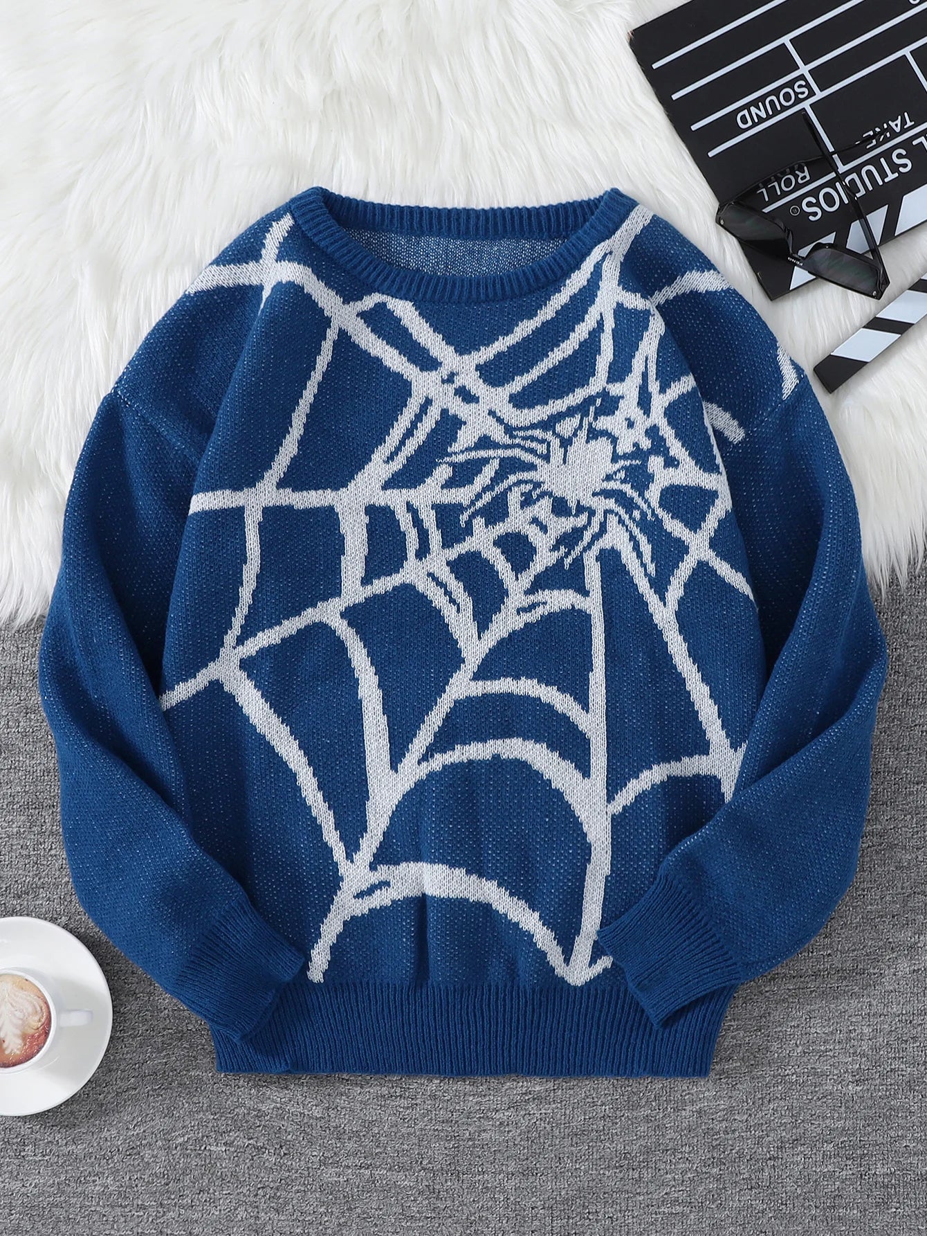 New Popular Spider Web Jacquard Pattern Pullover Sweater