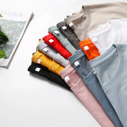 Men's Solid Color Round Neck Cotton T-shirt