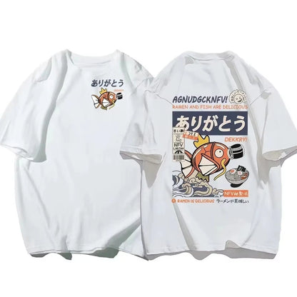 Japanese Streetwear Koi Fish Soy Sauce Print Casual T-shirt