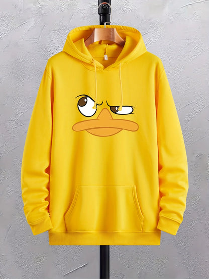 Cartoon Duck Print Hoodies For Men, Comfy Loose Trendy Pullover