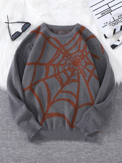 New Popular Spider Web Jacquard Pattern Pullover Sweater