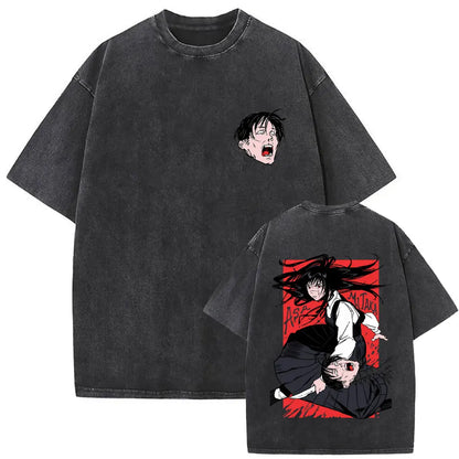 Anime Chainsaw Retro T-shirt Cartoon Denji Pochita Graphic Oversized