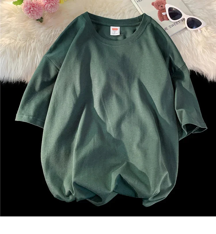 210g Cotton Solid Color Oversize Casual Tshirt 5XL