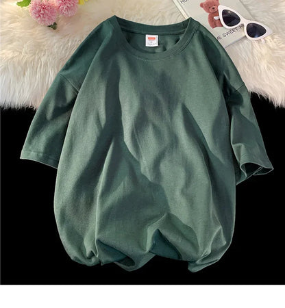 210g Cotton Solid Color Oversize Casual Tshirt 5XL
