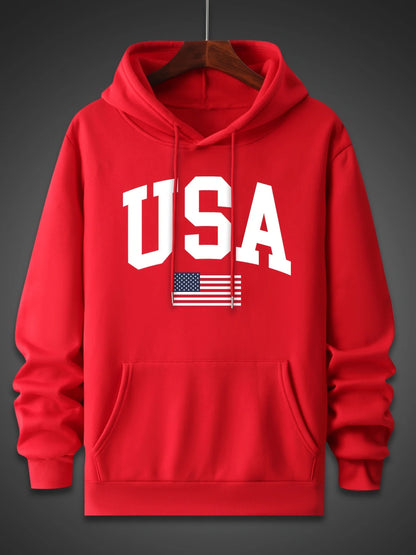 Casual Loose Oversized USA Flag Fleece Hoodies