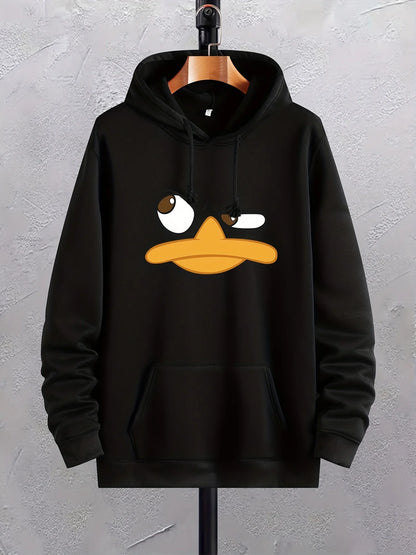 Cartoon Duck Print Hoodies For Men, Comfy Loose Trendy Pullover