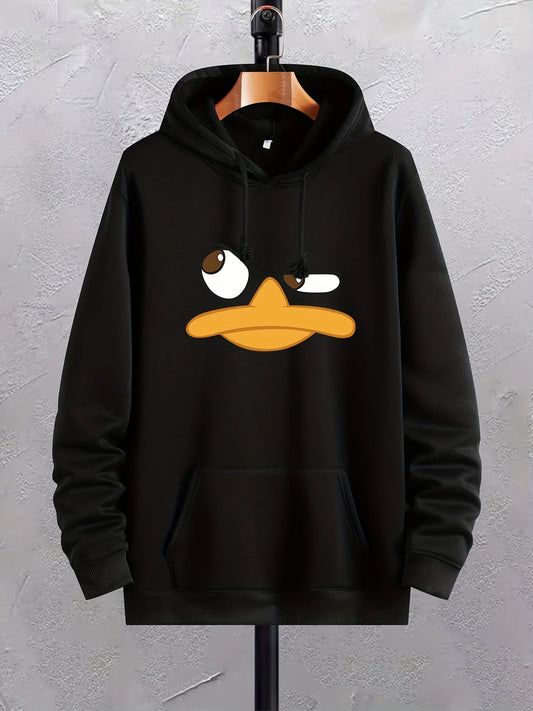 Cartoon Duck Print Hoodies For Men, Comfy Loose Trendy Pullover