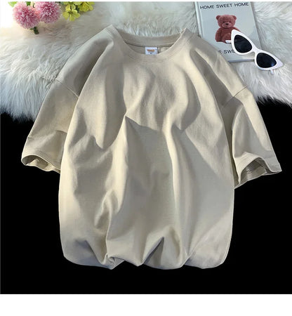 210g Cotton Solid Color Oversize Casual Tshirt 5XL