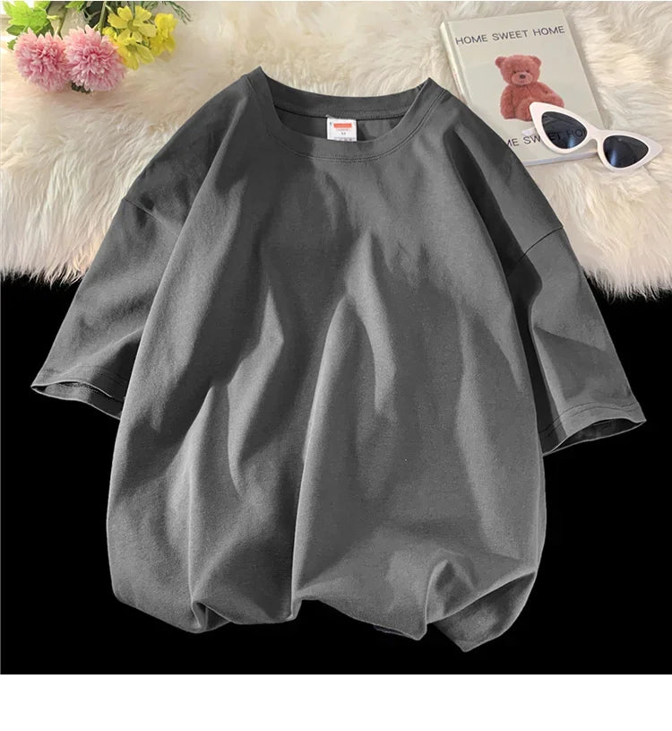 210g Cotton Solid Color Oversize Casual Tshirt 5XL