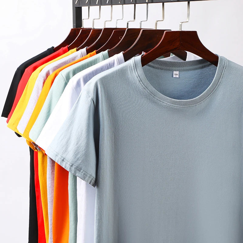 Men's Solid Color Round Neck Cotton T-shirt