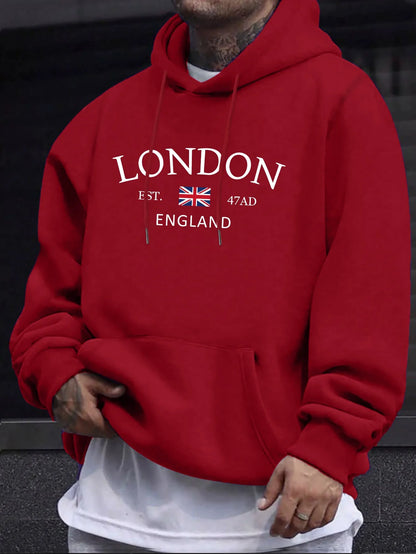 London Fashion Print Hoodie Kangaroo Pocket