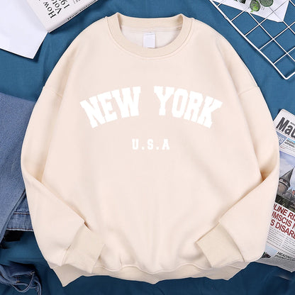 New York USA Loose Fleece Sweatshirt