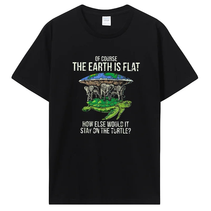 Funny Flat Earth Society Turtle Elephants Graphic Cotton Tshirt