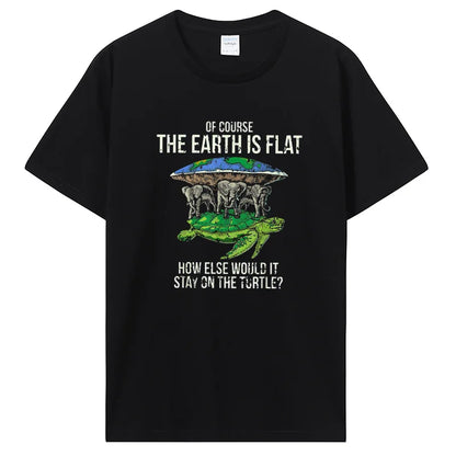Funny Flat Earth Society Turtle Elephants Graphic Cotton Tshirt