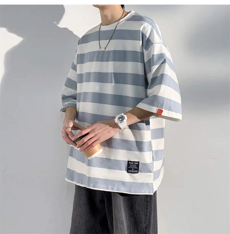 Striped Men's Casual Oversized T Shirts