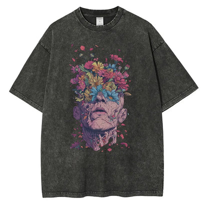 Heavyweight Cotton T Shirts Flowers Emerging Out of Human Eyes and Heads Graphic T-shirts