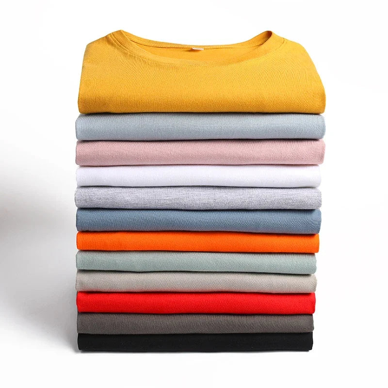 Men's Solid Color Round Neck Cotton T-shirt