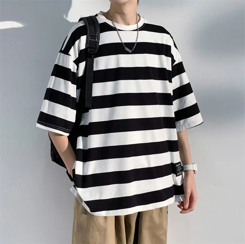 Striped Men's Casual Oversized T Shirts